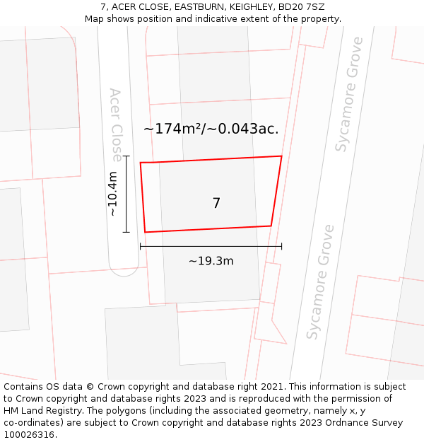 7, ACER CLOSE, EASTBURN, KEIGHLEY, BD20 7SZ: Plot and title map