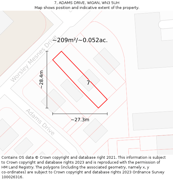 7, ADAMS DRIVE, WIGAN, WN3 5UH: Plot and title map
