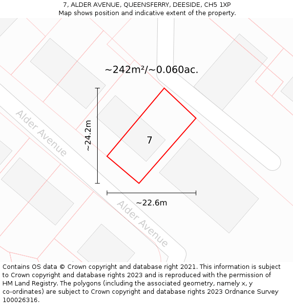 7, ALDER AVENUE, QUEENSFERRY, DEESIDE, CH5 1XP: Plot and title map