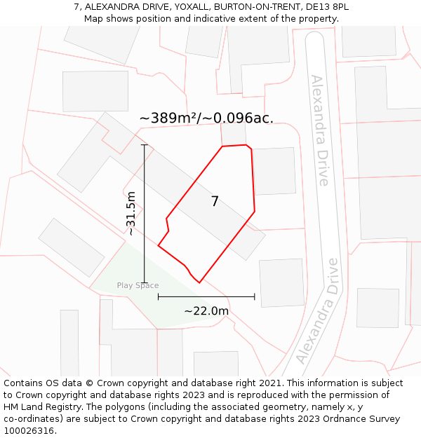 7, ALEXANDRA DRIVE, YOXALL, BURTON-ON-TRENT, DE13 8PL: Plot and title map