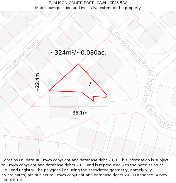 7, ALISON COURT, PORTHCAWL, CF36 5SA: Plot and title map