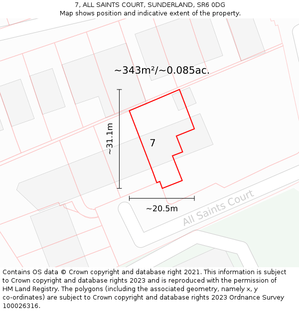 7, ALL SAINTS COURT, SUNDERLAND, SR6 0DG: Plot and title map