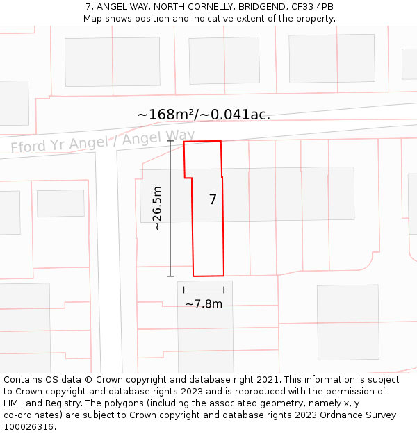 7, ANGEL WAY, NORTH CORNELLY, BRIDGEND, CF33 4PB: Plot and title map