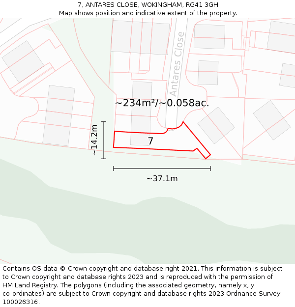 7, ANTARES CLOSE, WOKINGHAM, RG41 3GH: Plot and title map