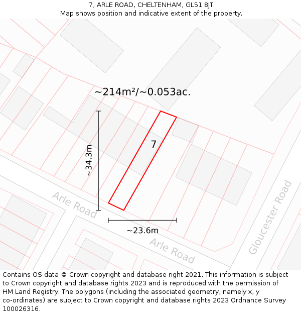 7, ARLE ROAD, CHELTENHAM, GL51 8JT: Plot and title map