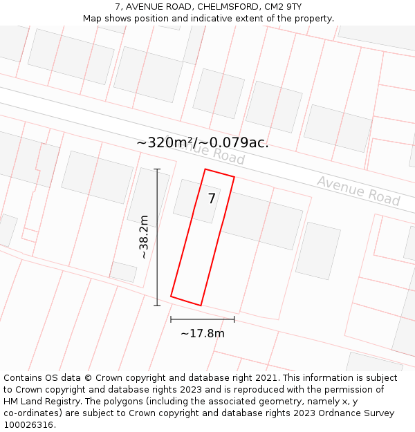 7, AVENUE ROAD, CHELMSFORD, CM2 9TY: Plot and title map