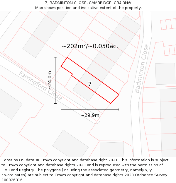 7, BADMINTON CLOSE, CAMBRIDGE, CB4 3NW: Plot and title map