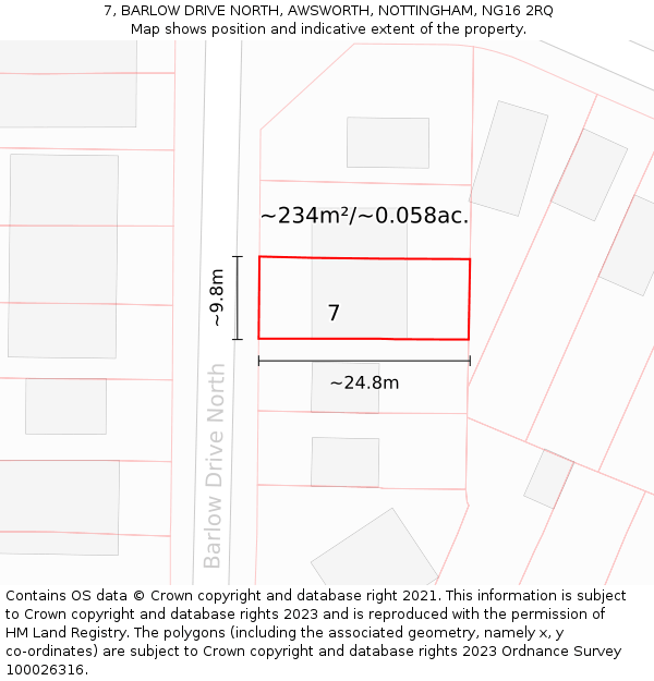 7, BARLOW DRIVE NORTH, AWSWORTH, NOTTINGHAM, NG16 2RQ: Plot and title map