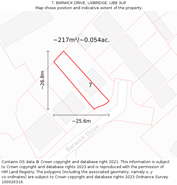 7, BARWICK DRIVE, UXBRIDGE, UB8 3UP: Plot and title map