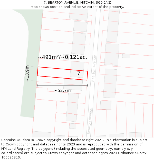 7, BEARTON AVENUE, HITCHIN, SG5 1NZ: Plot and title map