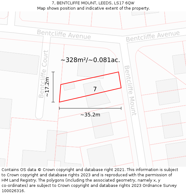 7, BENTCLIFFE MOUNT, LEEDS, LS17 6QW: Plot and title map