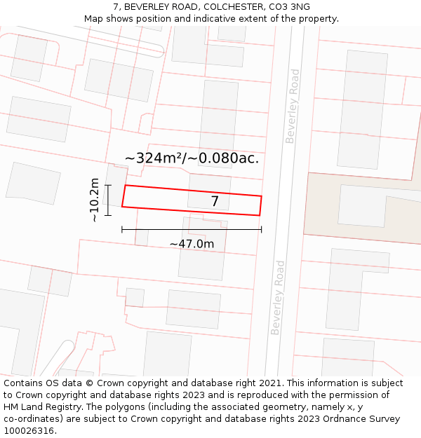 7, BEVERLEY ROAD, COLCHESTER, CO3 3NG: Plot and title map