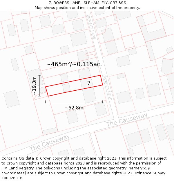 7, BOWERS LANE, ISLEHAM, ELY, CB7 5SS: Plot and title map