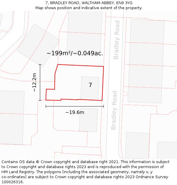 7, BRADLEY ROAD, WALTHAM ABBEY, EN9 3YG: Plot and title map