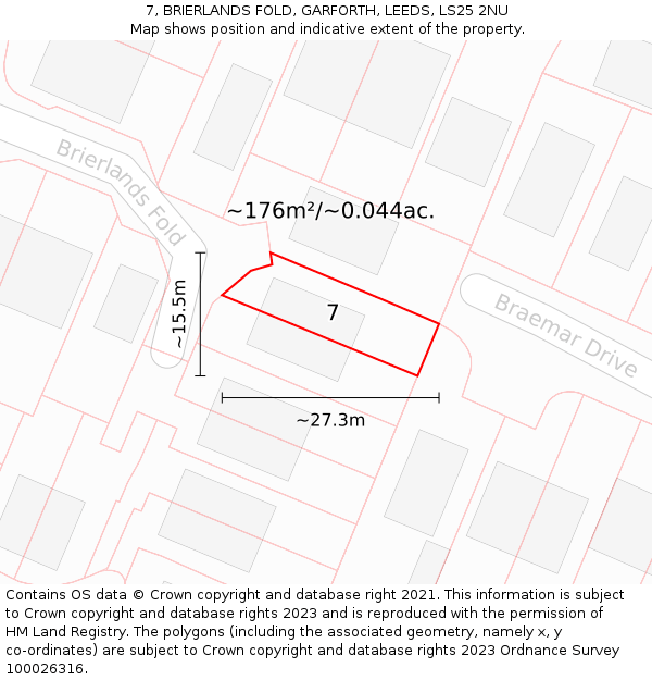 7, BRIERLANDS FOLD, GARFORTH, LEEDS, LS25 2NU: Plot and title map