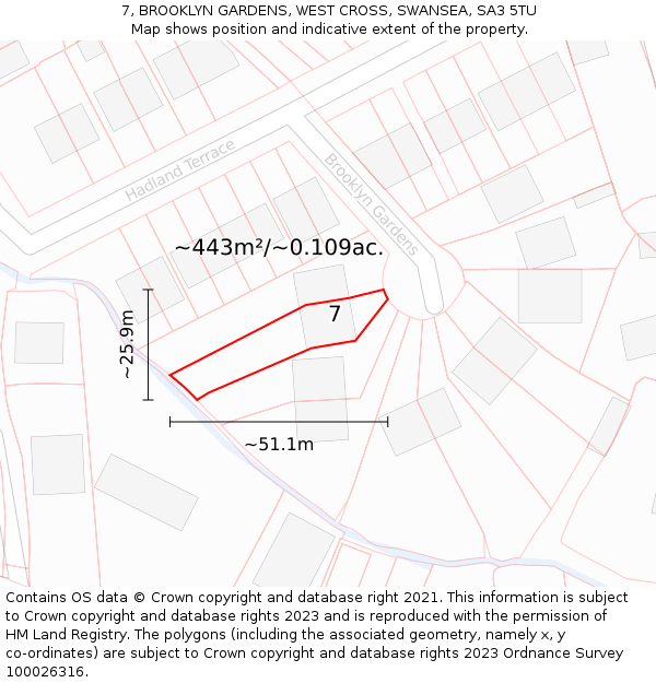 7, BROOKLYN GARDENS, WEST CROSS, SWANSEA, SA3 5TU: Plot and title map