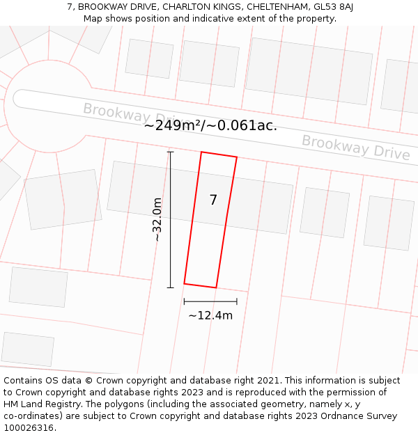 7, BROOKWAY DRIVE, CHARLTON KINGS, CHELTENHAM, GL53 8AJ: Plot and title map