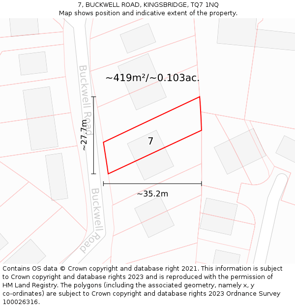 7, BUCKWELL ROAD, KINGSBRIDGE, TQ7 1NQ: Plot and title map