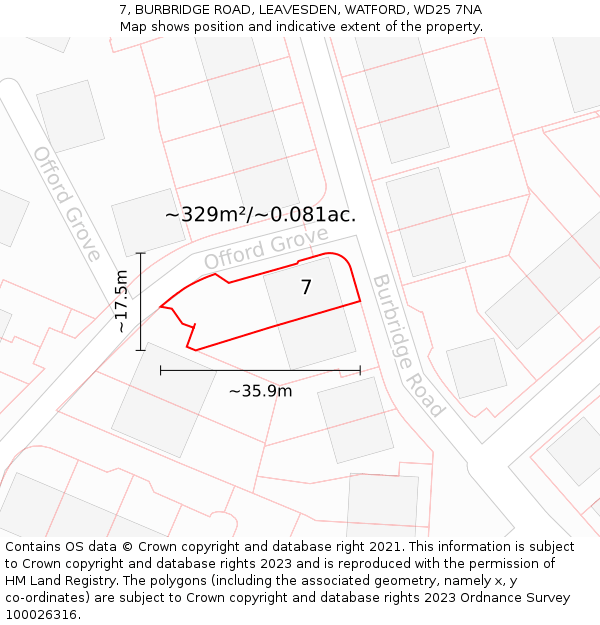 7, BURBRIDGE ROAD, LEAVESDEN, WATFORD, WD25 7NA: Plot and title map