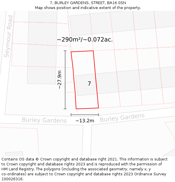 7, BURLEY GARDENS, STREET, BA16 0SN: Plot and title map