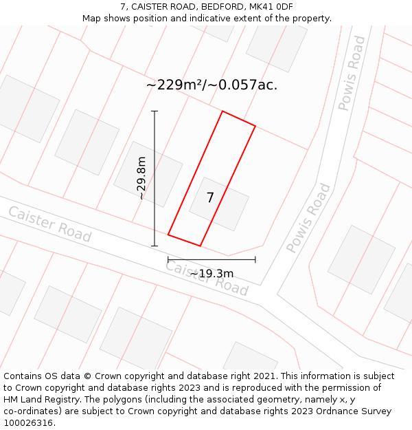 7, CAISTER ROAD, BEDFORD, MK41 0DF: Plot and title map