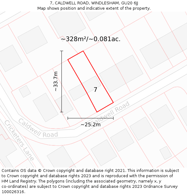 7, CALDWELL ROAD, WINDLESHAM, GU20 6JJ: Plot and title map