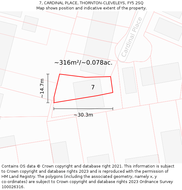 7, CARDINAL PLACE, THORNTON-CLEVELEYS, FY5 2SQ: Plot and title map