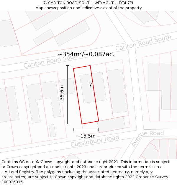 7, CARLTON ROAD SOUTH, WEYMOUTH, DT4 7PL: Plot and title map