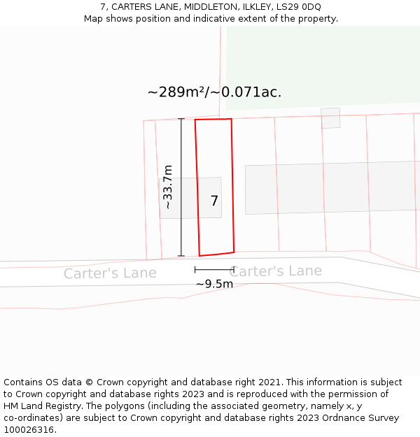 7, CARTERS LANE, MIDDLETON, ILKLEY, LS29 0DQ: Plot and title map