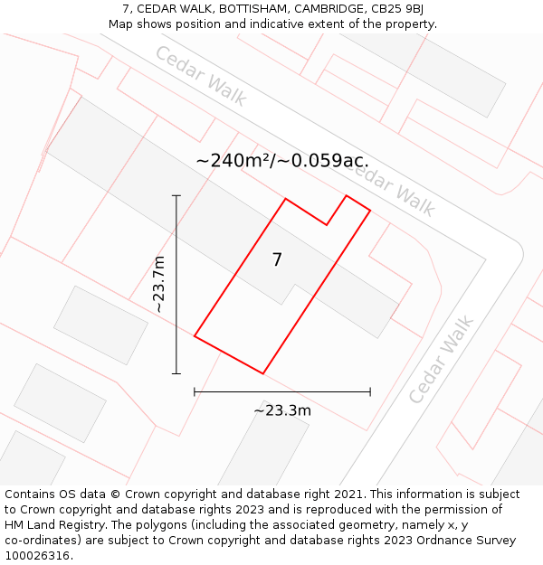 7, CEDAR WALK, BOTTISHAM, CAMBRIDGE, CB25 9BJ: Plot and title map