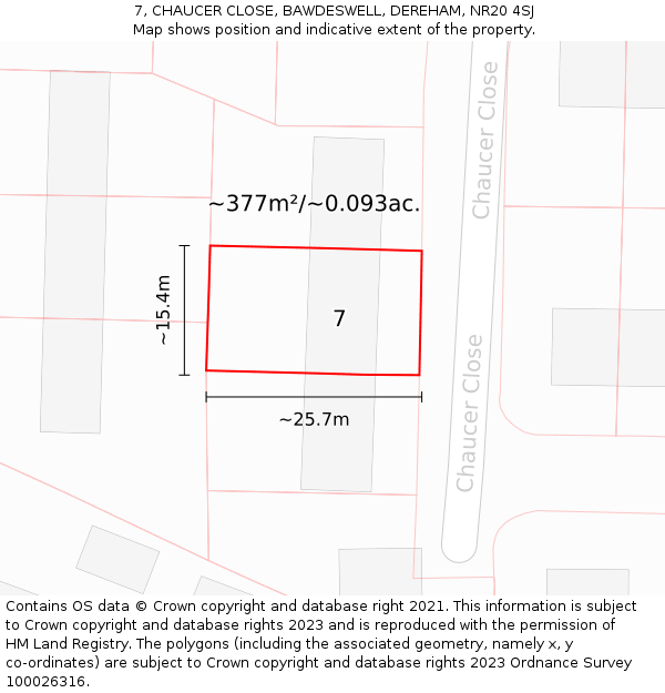 7, CHAUCER CLOSE, BAWDESWELL, DEREHAM, NR20 4SJ: Plot and title map