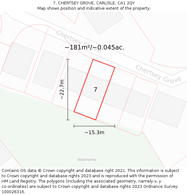 7, CHERTSEY GROVE, CARLISLE, CA1 2QY: Plot and title map