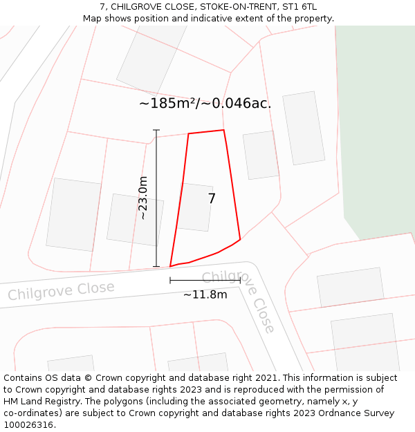 7, CHILGROVE CLOSE, STOKE-ON-TRENT, ST1 6TL: Plot and title map