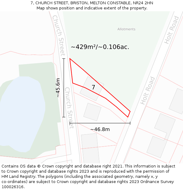 7, CHURCH STREET, BRISTON, MELTON CONSTABLE, NR24 2HN: Plot and title map