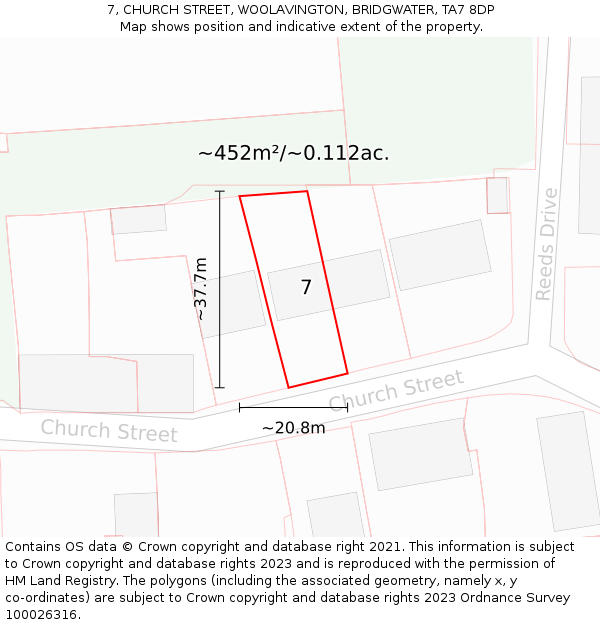 7, CHURCH STREET, WOOLAVINGTON, BRIDGWATER, TA7 8DP: Plot and title map