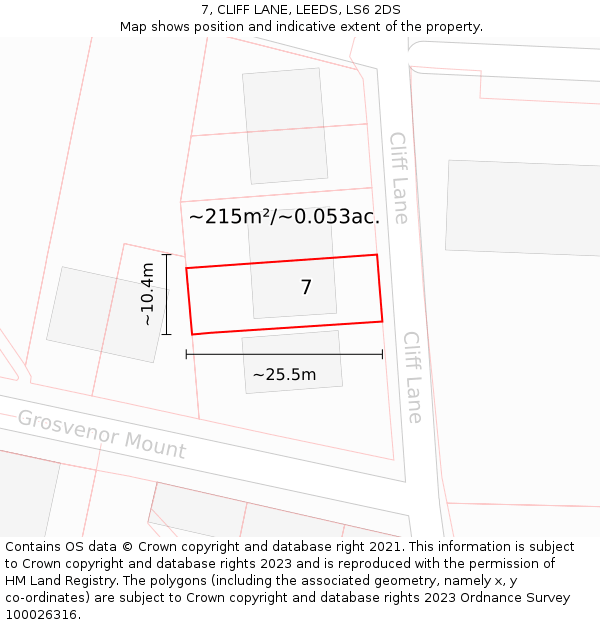 7, CLIFF LANE, LEEDS, LS6 2DS: Plot and title map