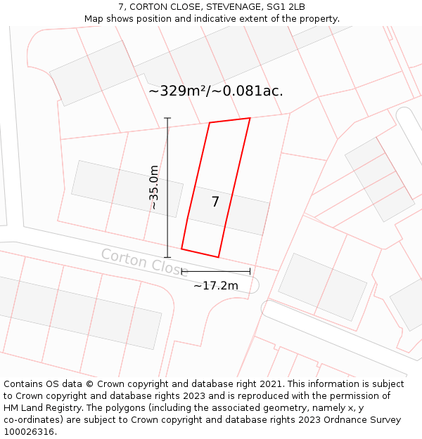 7, CORTON CLOSE, STEVENAGE, SG1 2LB: Plot and title map