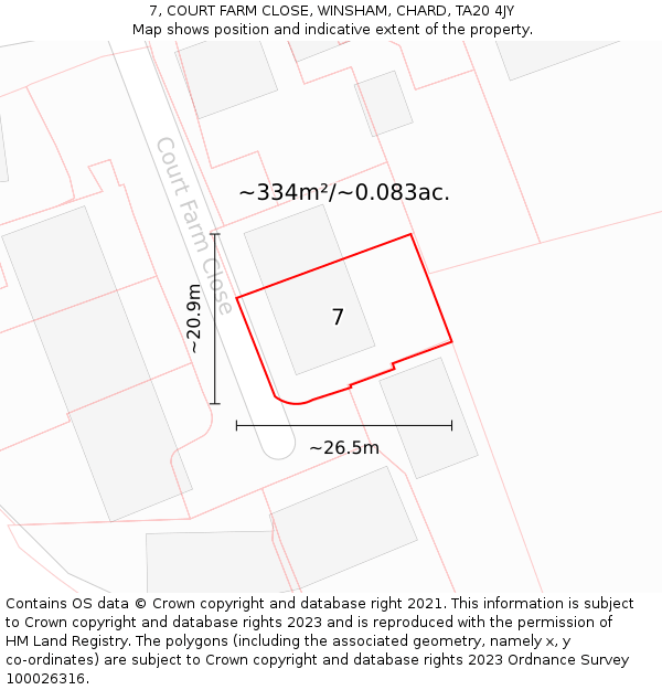 7, COURT FARM CLOSE, WINSHAM, CHARD, TA20 4JY: Plot and title map