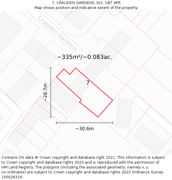 7, CRAUDEN GARDENS, ELY, CB7 4PR: Plot and title map