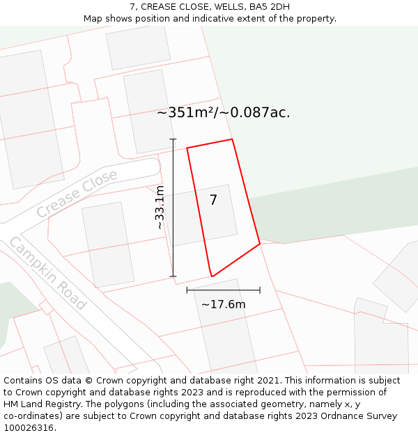 7, CREASE CLOSE, WELLS, BA5 2DH: Plot and title map