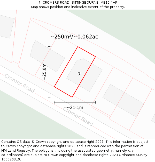 7, CROMERS ROAD, SITTINGBOURNE, ME10 4HP: Plot and title map