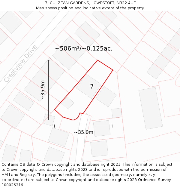 7, CULZEAN GARDENS, LOWESTOFT, NR32 4UE: Plot and title map