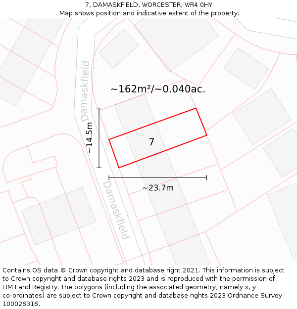 7, DAMASKFIELD, WORCESTER, WR4 0HY: Plot and title map