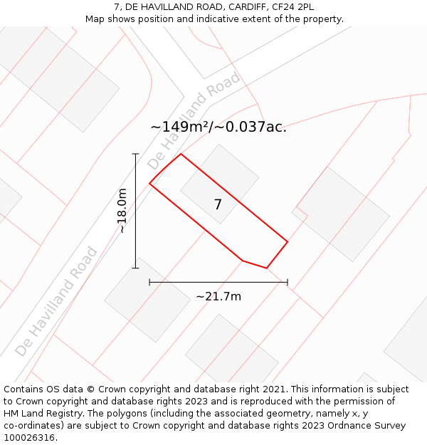 7, DE HAVILLAND ROAD, CARDIFF, CF24 2PL: Plot and title map