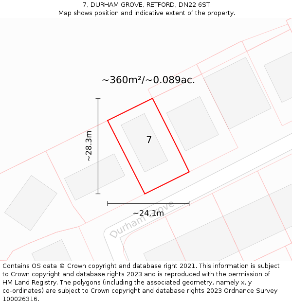 7, DURHAM GROVE, RETFORD, DN22 6ST: Plot and title map