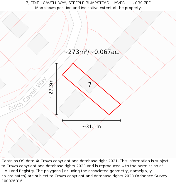 7, EDITH CAVELL WAY, STEEPLE BUMPSTEAD, HAVERHILL, CB9 7EE: Plot and title map