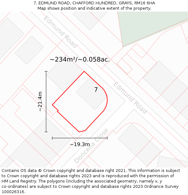 7, EDMUND ROAD, CHAFFORD HUNDRED, GRAYS, RM16 6HA: Plot and title map