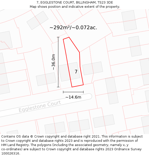 7, EGGLESTONE COURT, BILLINGHAM, TS23 3DE: Plot and title map