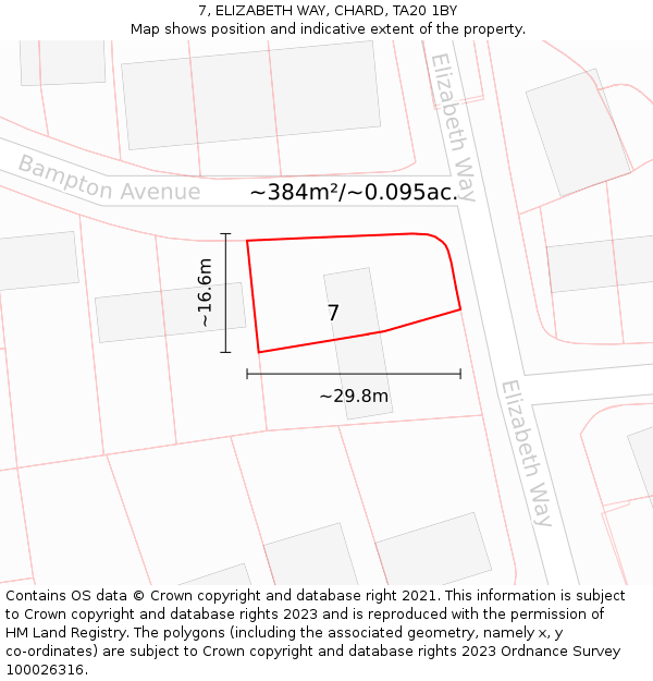 7, ELIZABETH WAY, CHARD, TA20 1BY: Plot and title map