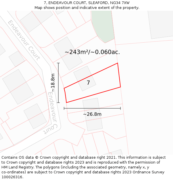 7, ENDEAVOUR COURT, SLEAFORD, NG34 7XW: Plot and title map